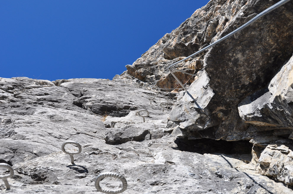 Typisches Teilstück des Klettersteigs oberhalb Savognin (Piz Mitgel)